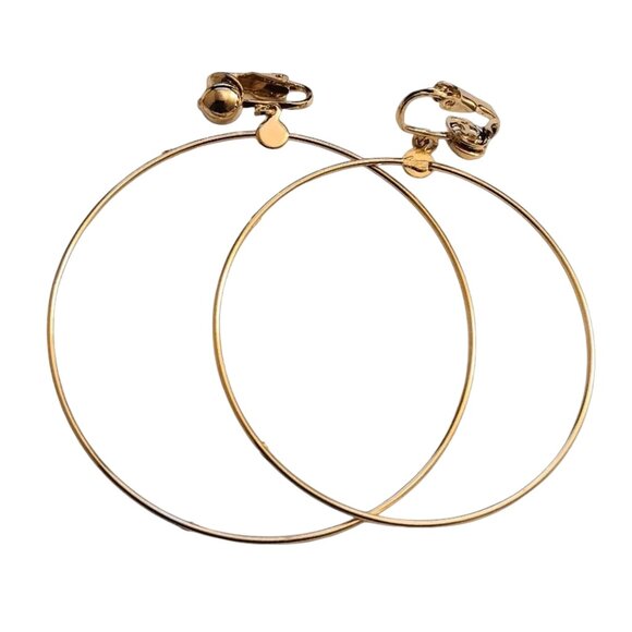 2 3/4 Inch 70mm Hoop Clip On Earrings Gold Tone 57mm Wide Ring - Picture 1 of 3